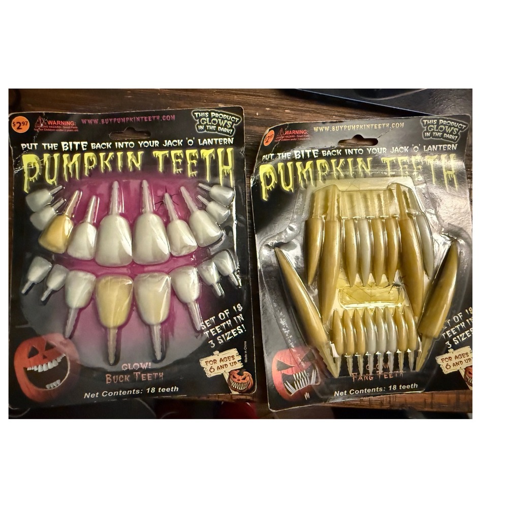 vintage Zombie Teeth fangs for pumpkin decorating Y2K lot of 2 New in Box